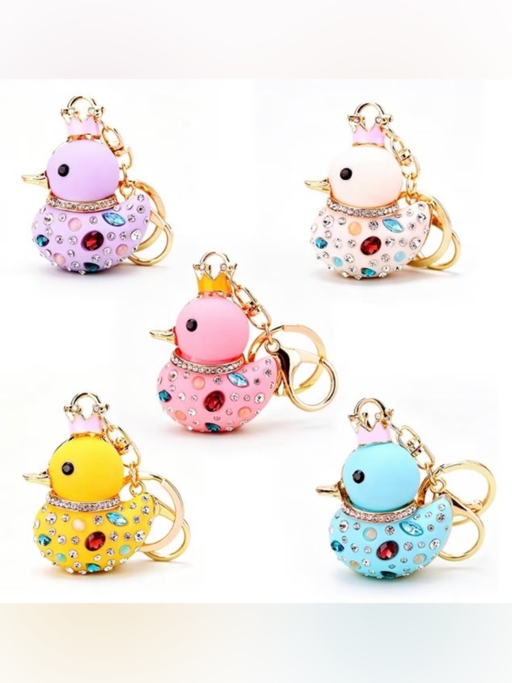 $28.00- Crystal Multicolored Rhinestoned Crowned Duck Bag Charm Keychain